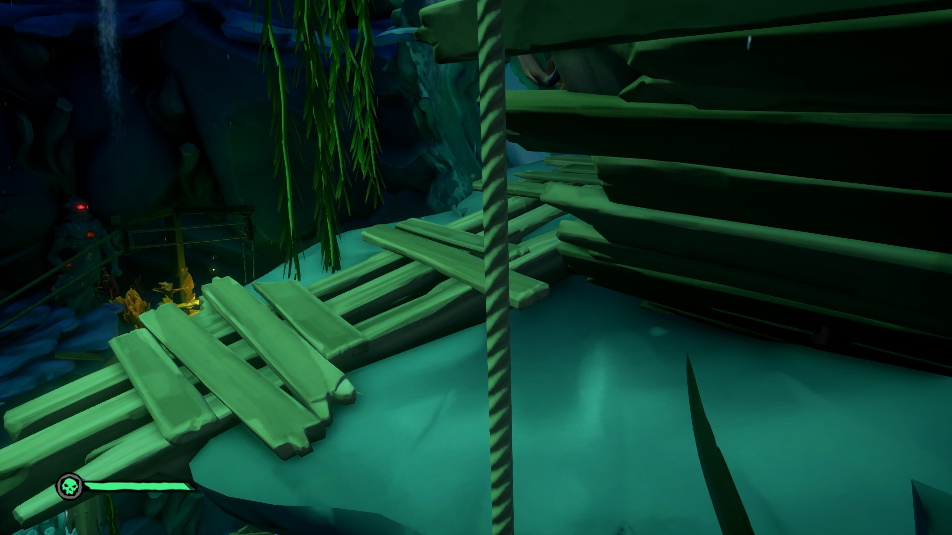 Shrine of Ocean's Fortune, saltate sulle travi di legno.